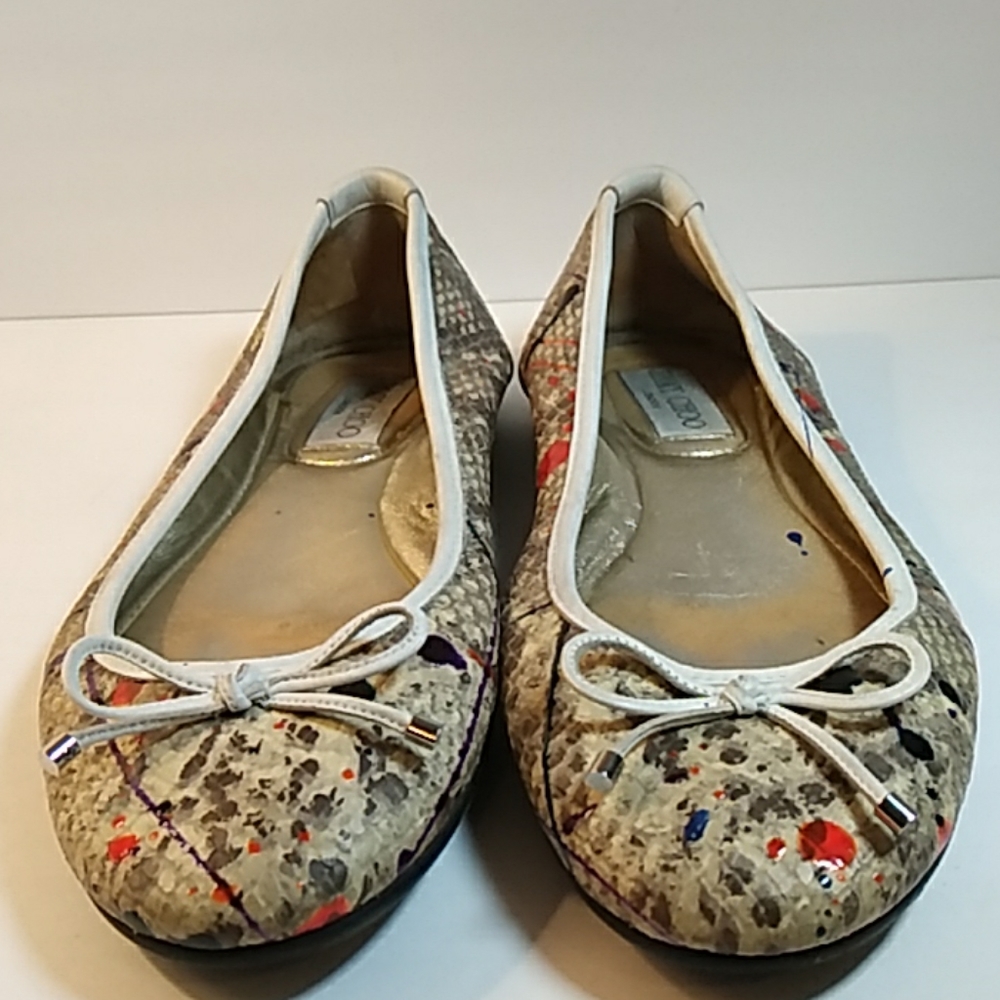 Jimmy Choo Snake Embossed Leather Ballet Flats 8.5